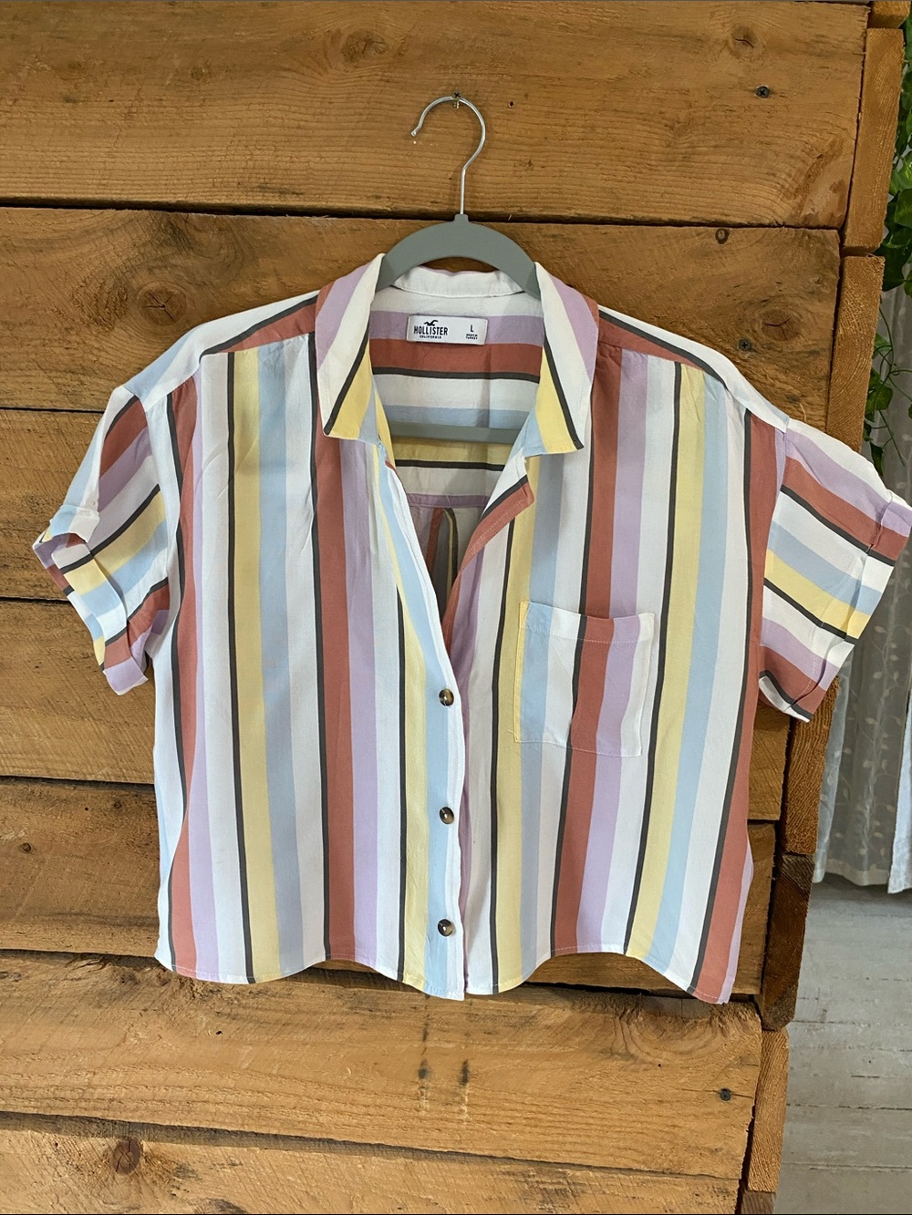 Striped Button Front Camp Shirt - Multicolor Pastels